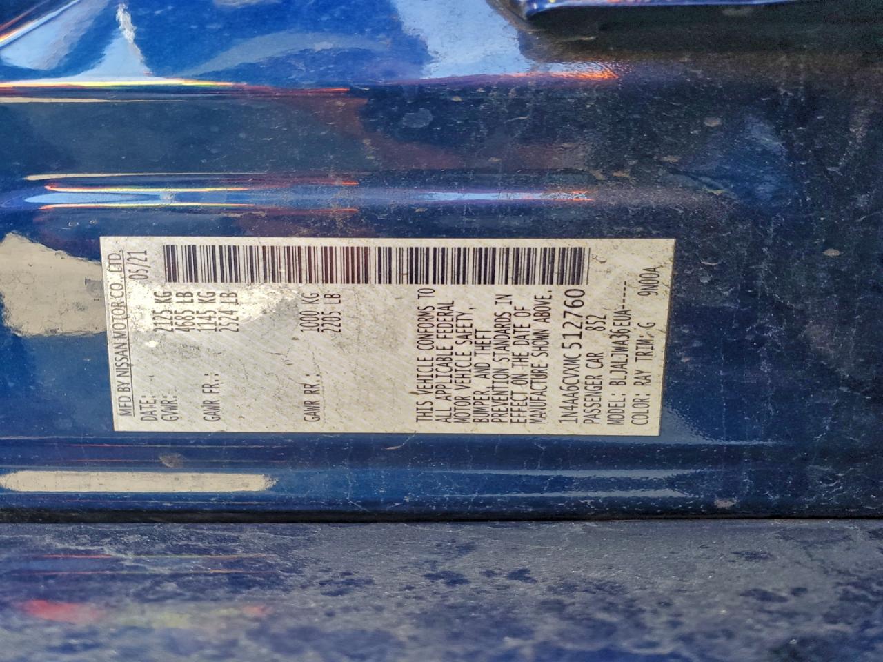 2021 Nissan Maxima Sv VIN: 1N4AA6CVXMC512760 Lot: 94308625