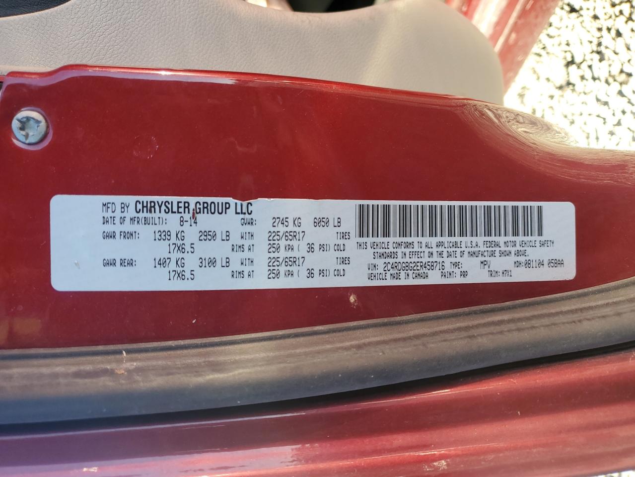 2014 Dodge Grand Caravan Se VIN: 2C4RDGBG2ER458716 Lot: 91409585