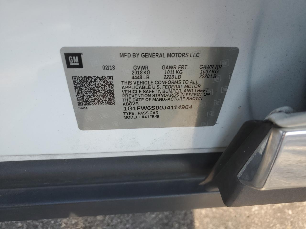 2018 Chevrolet Bolt Ev Lt VIN: 1G1FW6S00J4114964 Lot: 93638295