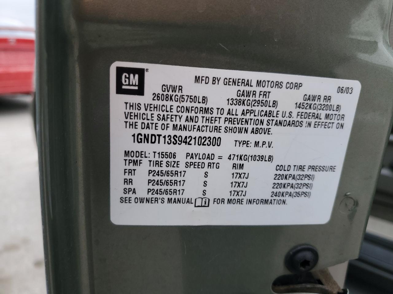 2004 Chevrolet Trailblazer Ls VIN: 1GNDT13S942102300 Lot: 93141855