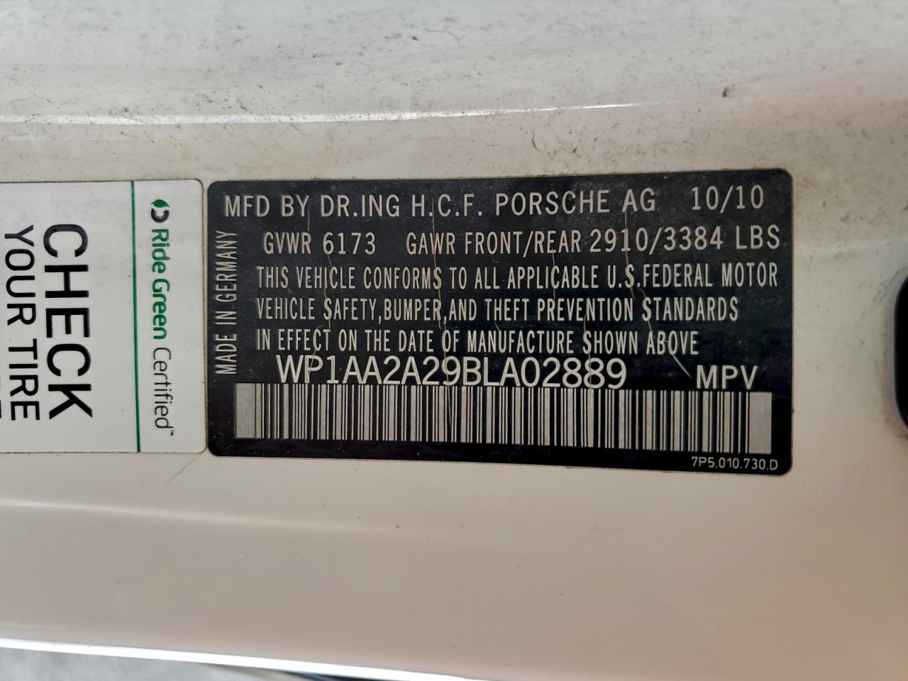 2011 Porsche Cayenne VIN: WP1AA2A29BLA02889 Lot: 93238865