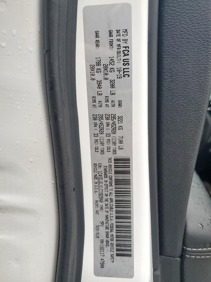 2020 Dodge Durango Srt VIN: 1C4SDJGJ1LC192940 Lot: 93898235