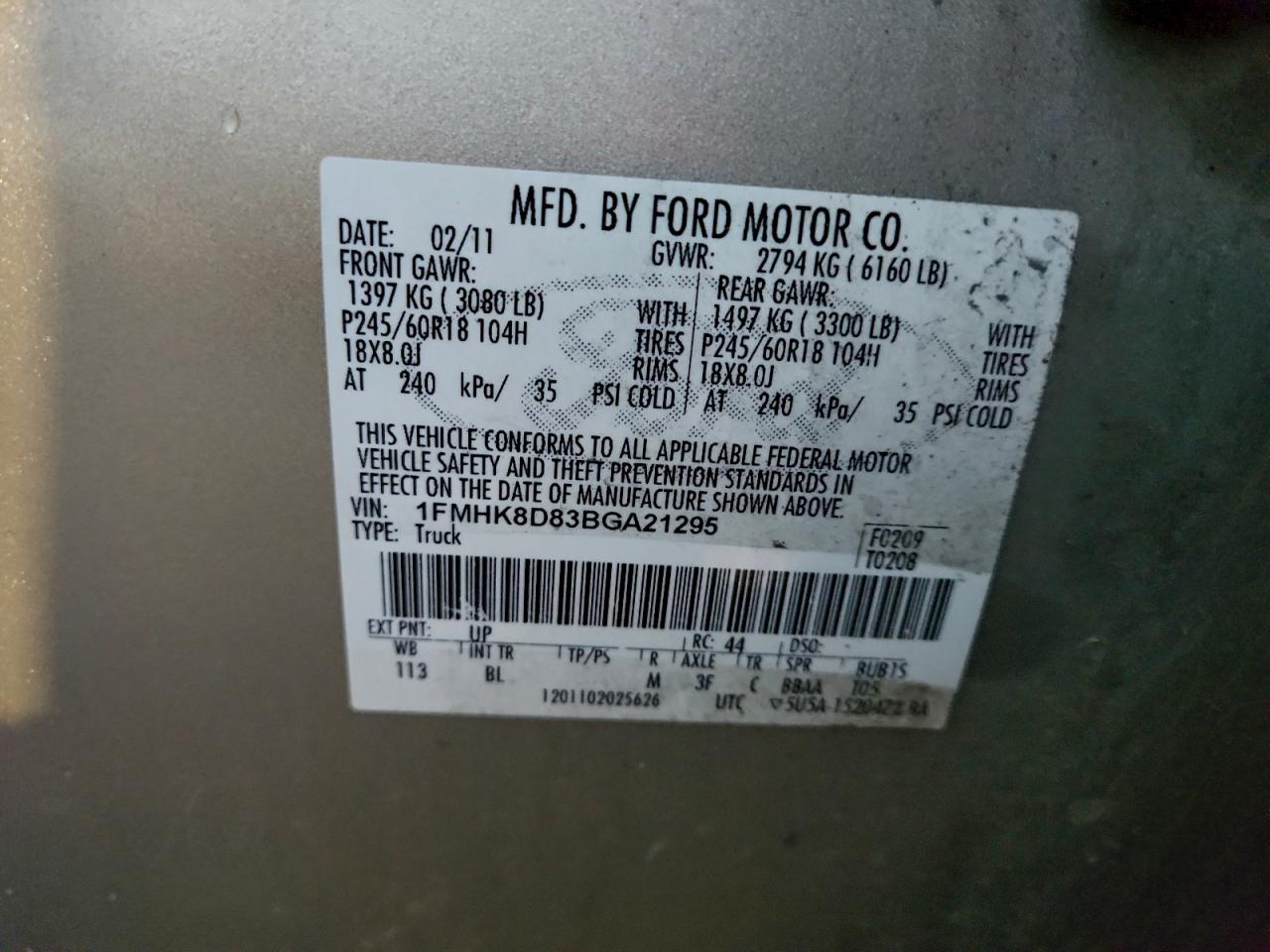 2011 Ford Explorer Xlt VIN: 1FMHK8D83BGA21295 Lot: 94403965