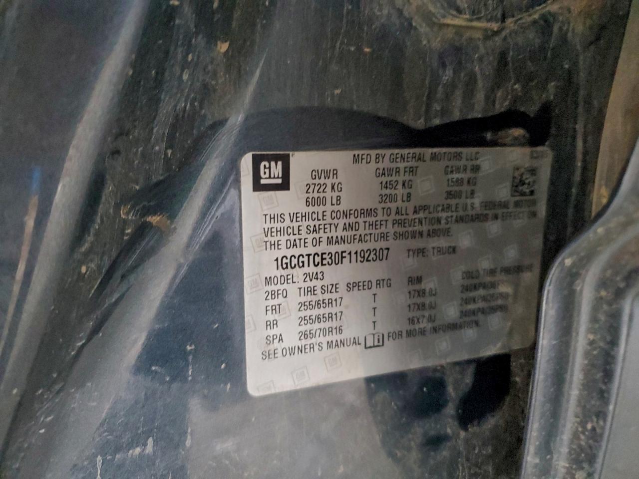 2015 Chevrolet Colorado Z71 VIN: 1GCGTCE30F1192307 Lot: 93899695