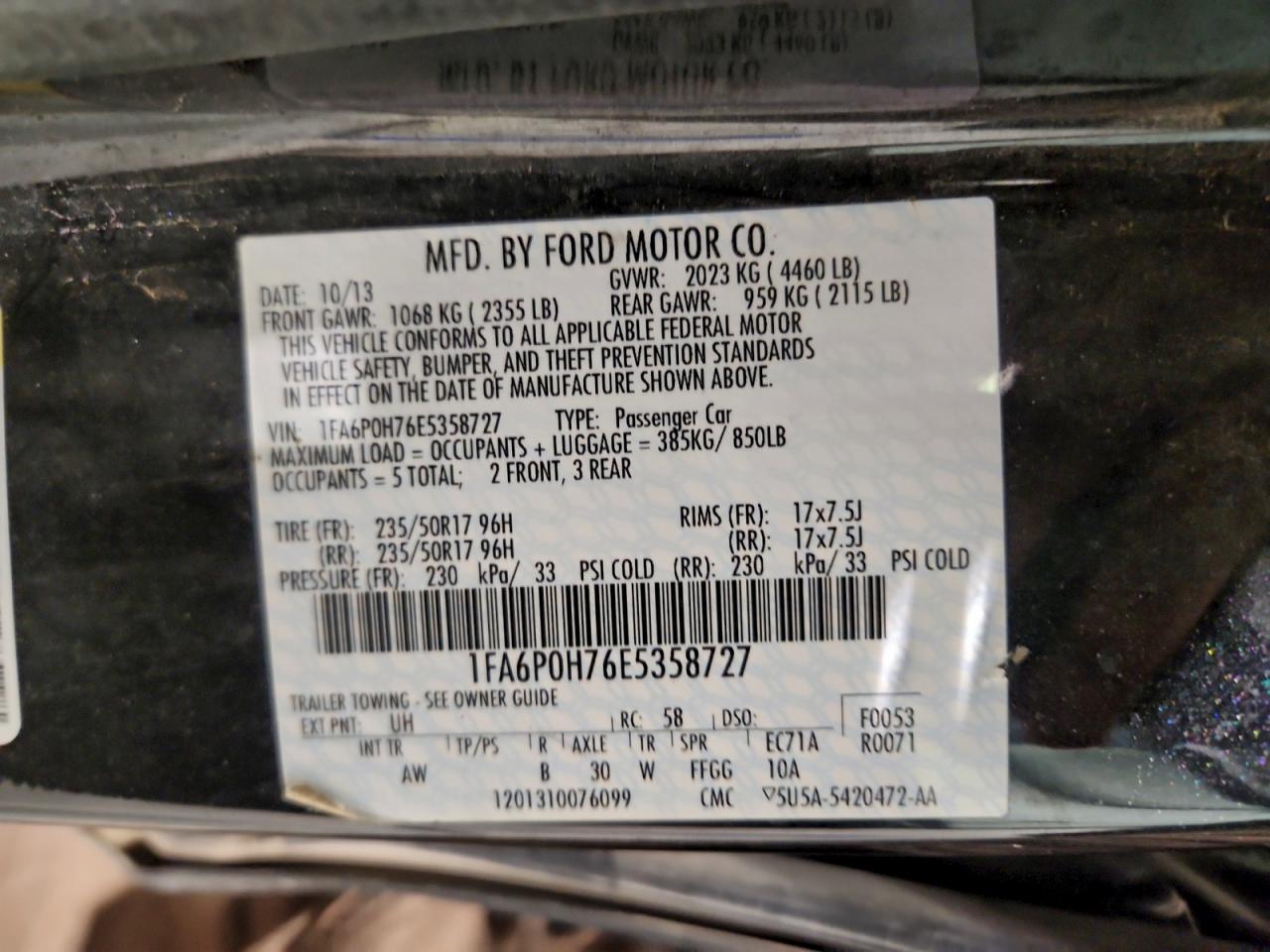 2014 Ford Fusion Se VIN: 1FA6P0H76E5358727 Lot: 93401625