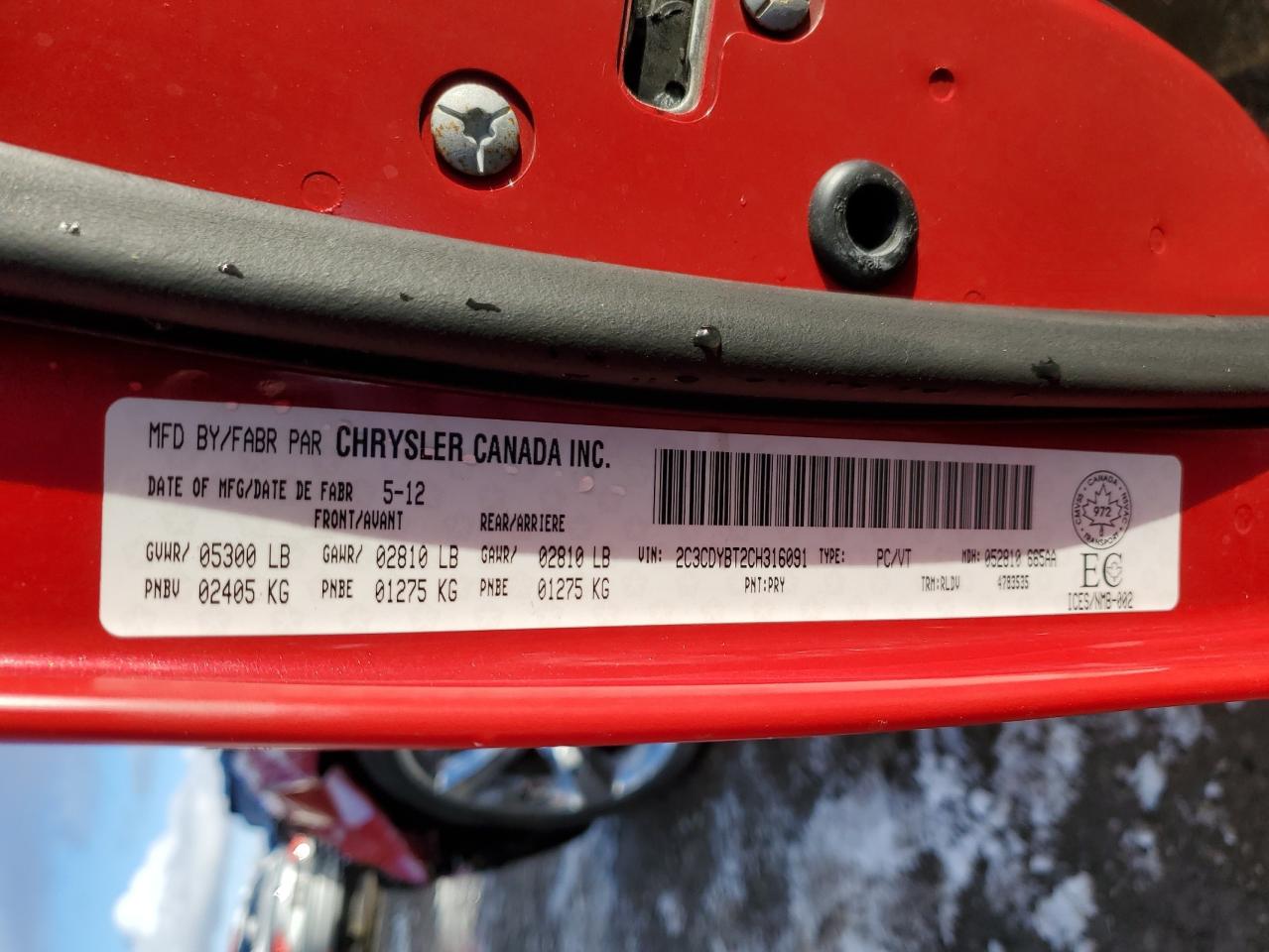 2012 Dodge Challenger R/T VIN: 2C3CDYBT2CH316091 Lot: 92245855