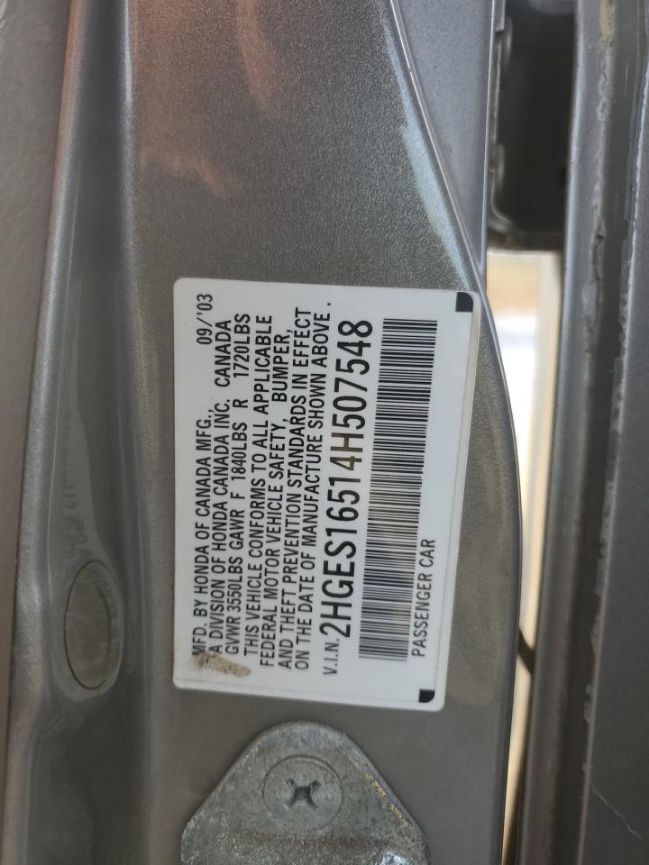 2004 Honda Civic Lx VIN: 2HGES16514H507548 Lot: 91739775