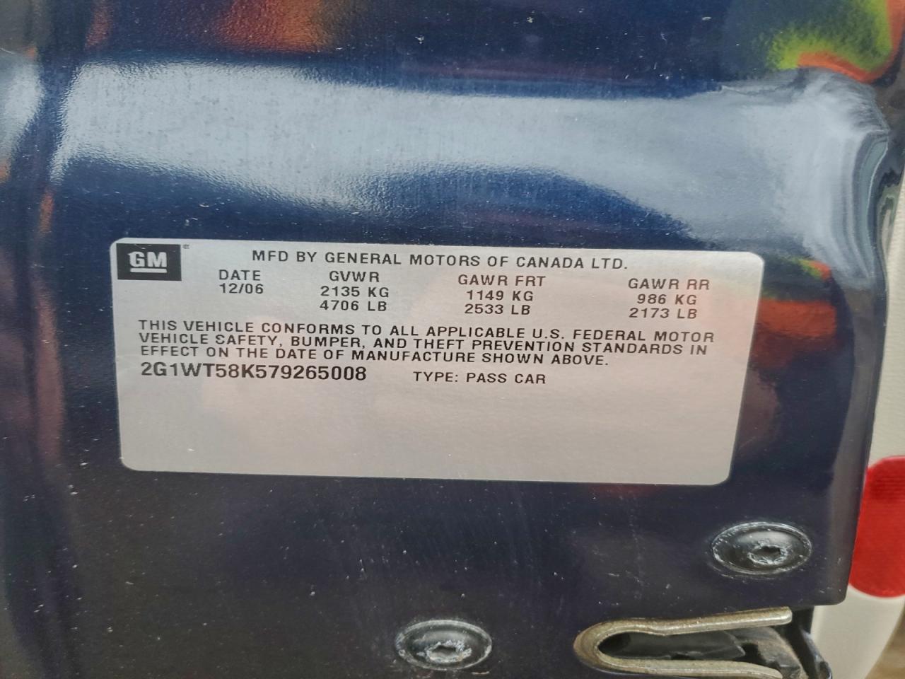 2007 Chevrolet Impala Lt VIN: 2G1WT58K579265008 Lot: 94267965