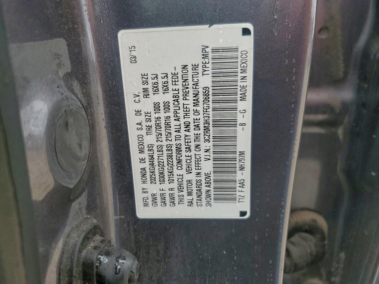 2015 Honda Cr-V Lx VIN: 3CZRM3H37FG706859 Lot: 94405585