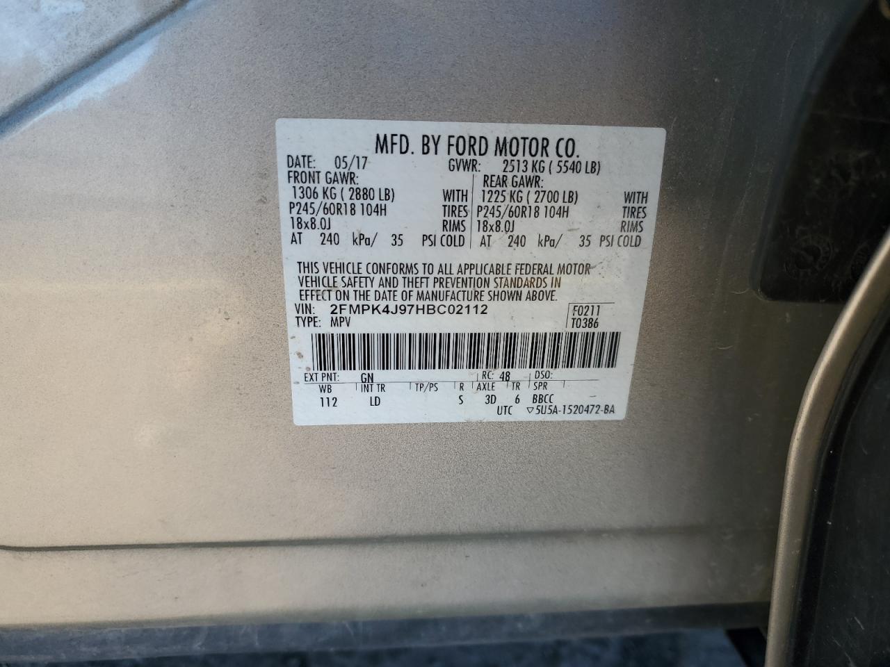 2017 Ford Edge Sel VIN: 2FMPK4J97HBC02112 Lot: 90882195