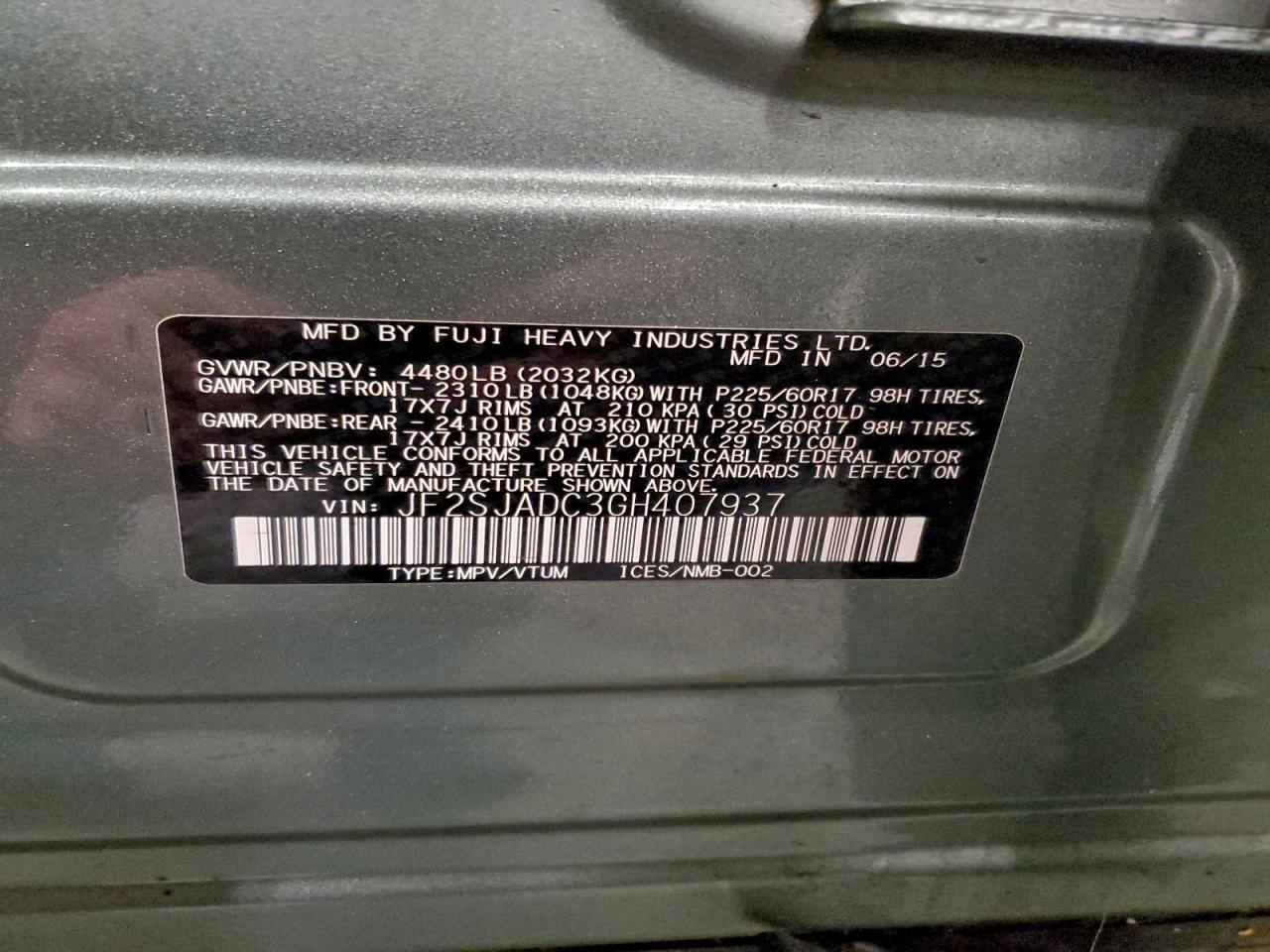 2016 Subaru Forester 2.5I Premium VIN: JF2SJADC3GH407937 Lot: 93393675