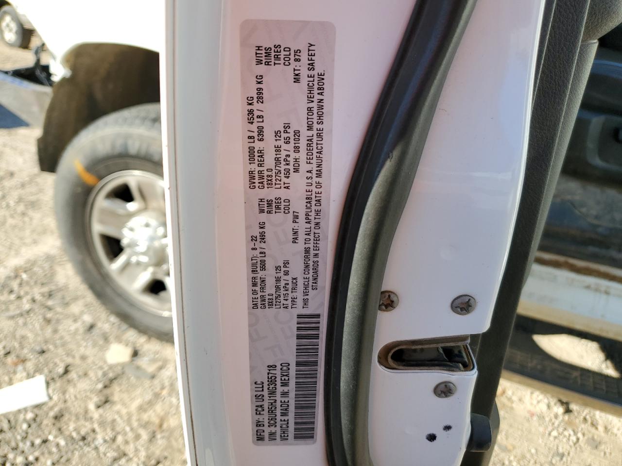 2022 Ram 2500 Tradesman VIN: 3C6UR5HJ1NG365718 Lot: 91128125