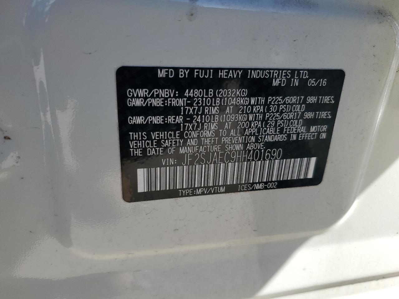 2017 Subaru Forester 2.5I Premium VIN: JF2SJAEC9HH401690 Lot: 91224935