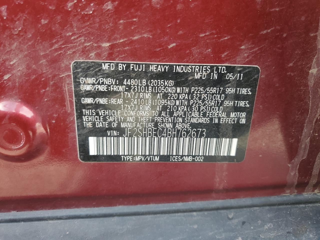 2011 Subaru Forester Limited VIN: JF2SHBEC4BH762673 Lot: 91916605