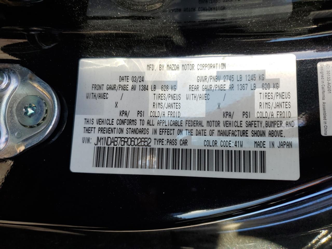 2024 Mazda Mx-5 Miata Sport VIN: JM1NDAB76R0602652 Lot: 92045065