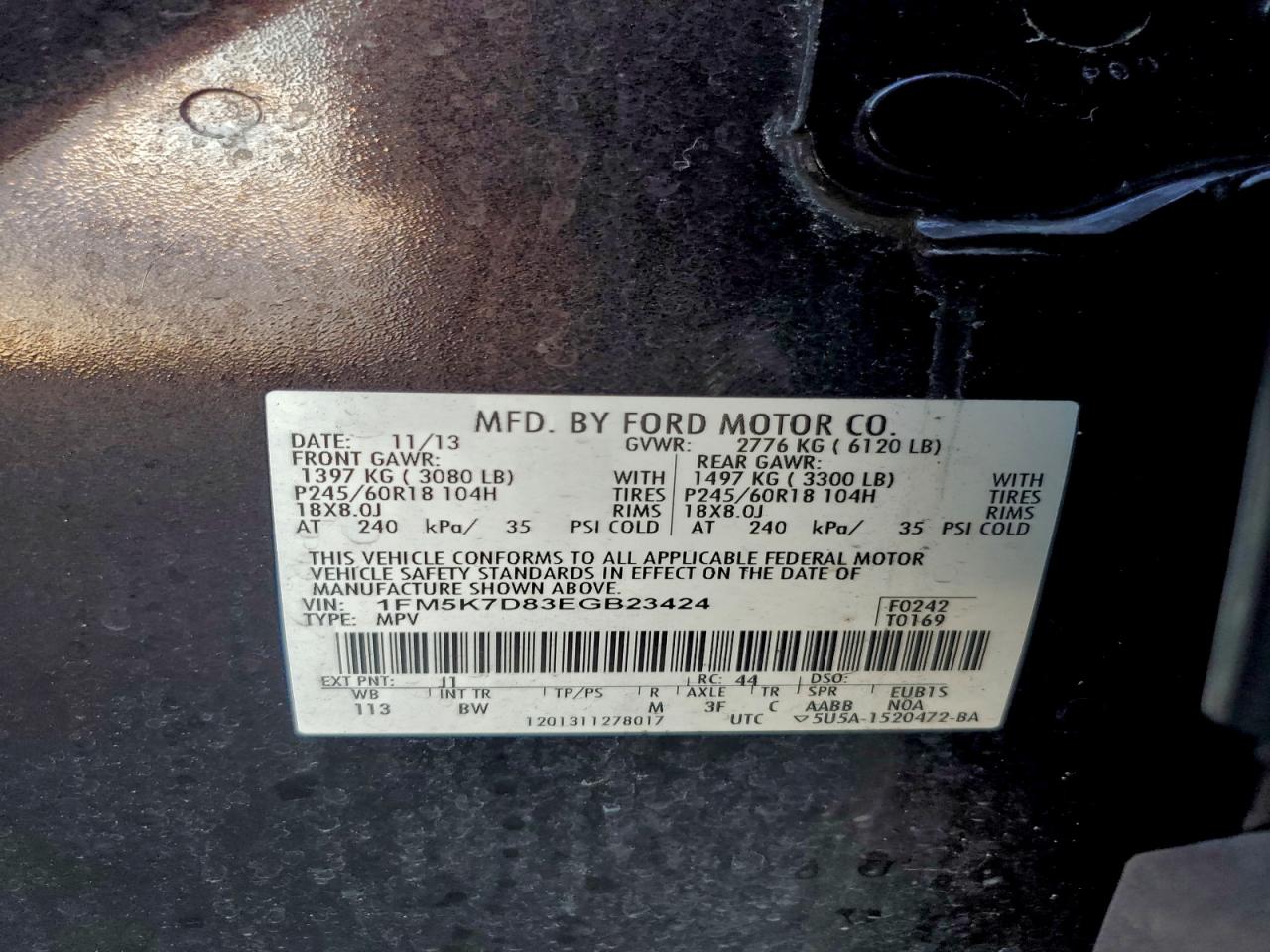 2014 Ford Explorer Xlt VIN: 1FM5K7D83EGB23424 Lot: 93634335