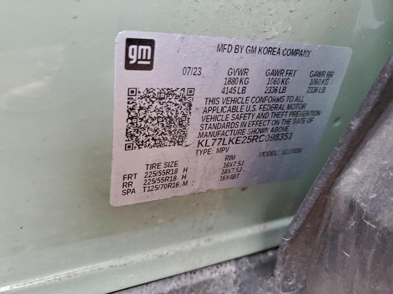 2024 Chevrolet Trax Activ VIN: KL77LKE25RC098351 Lot: 93284895