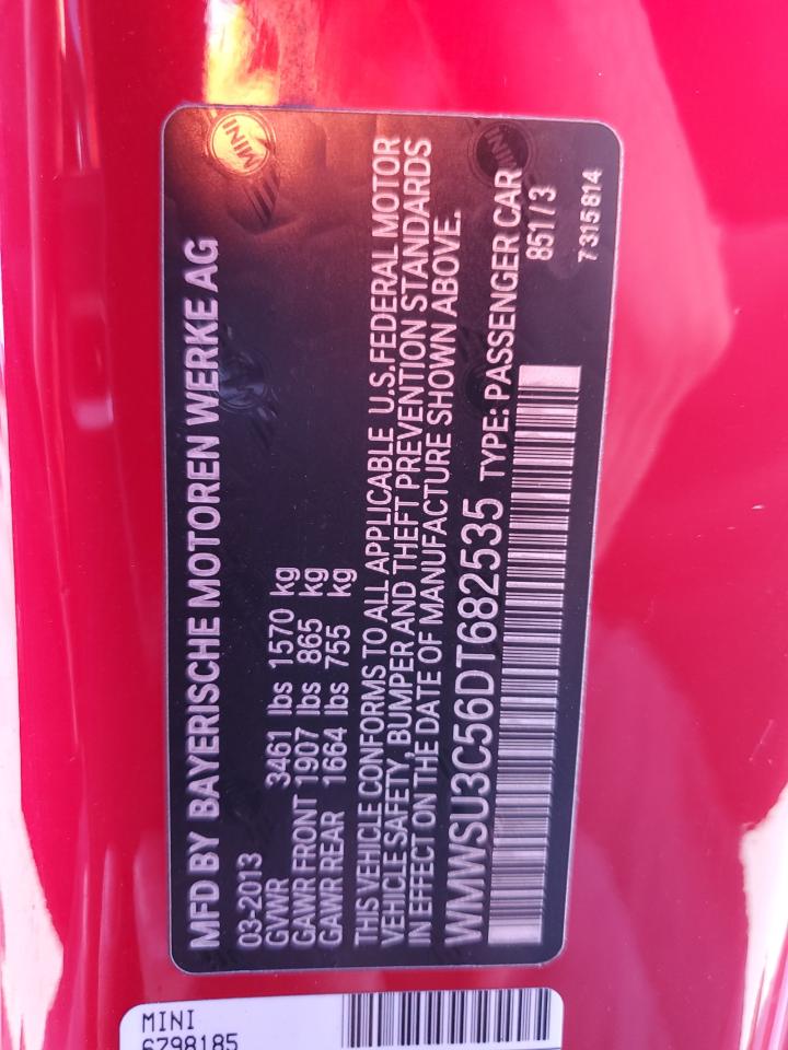 2013 Mini Cooper VIN: WMWSU3C56DT682535 Lot: 91654415