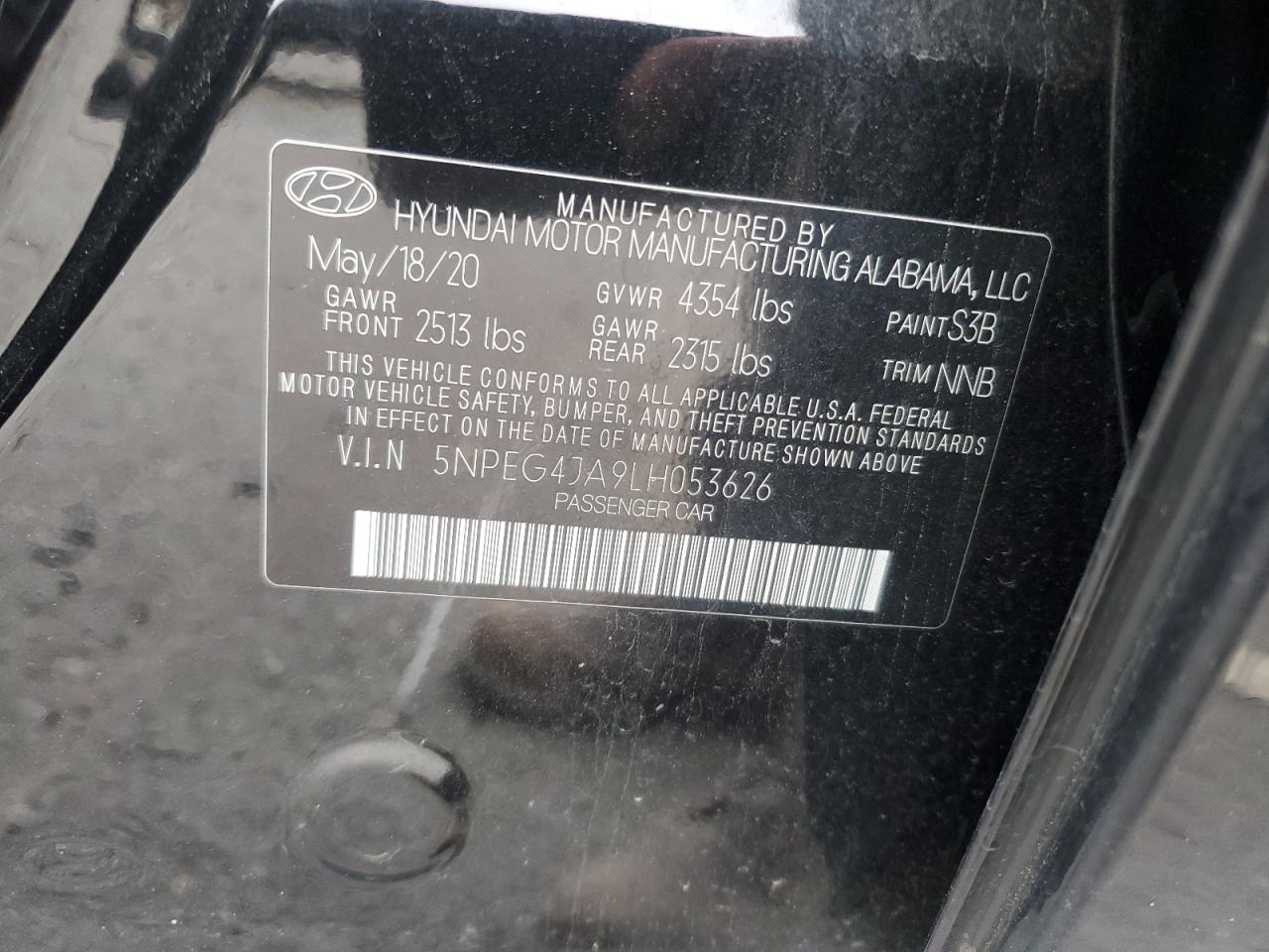 2020 Hyundai Sonata Se VIN: 5NPEG4JA9LH053626 Lot: 93528745