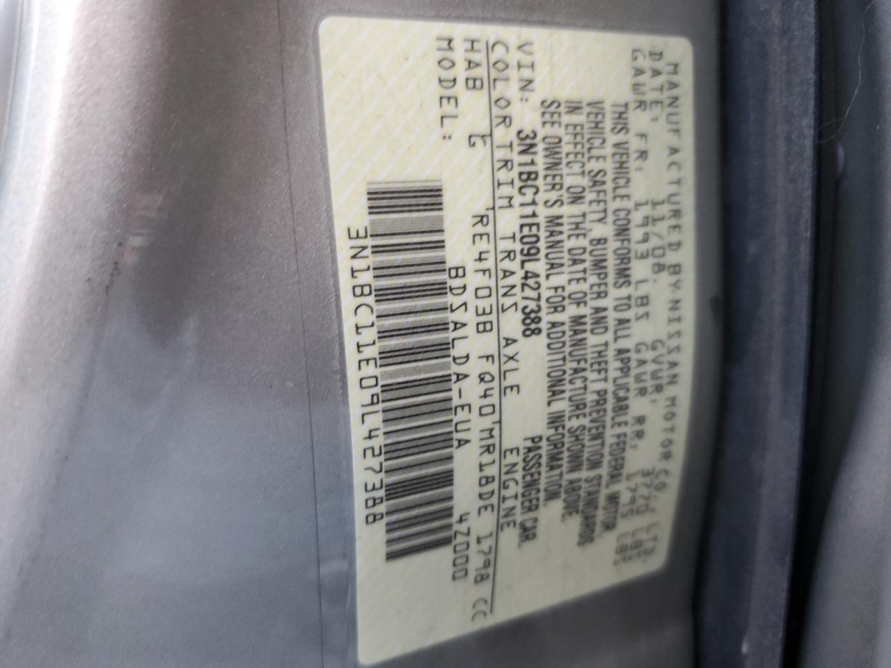 2009 Nissan Versa S VIN: 3N1BC11E09L427388 Lot: 93814785