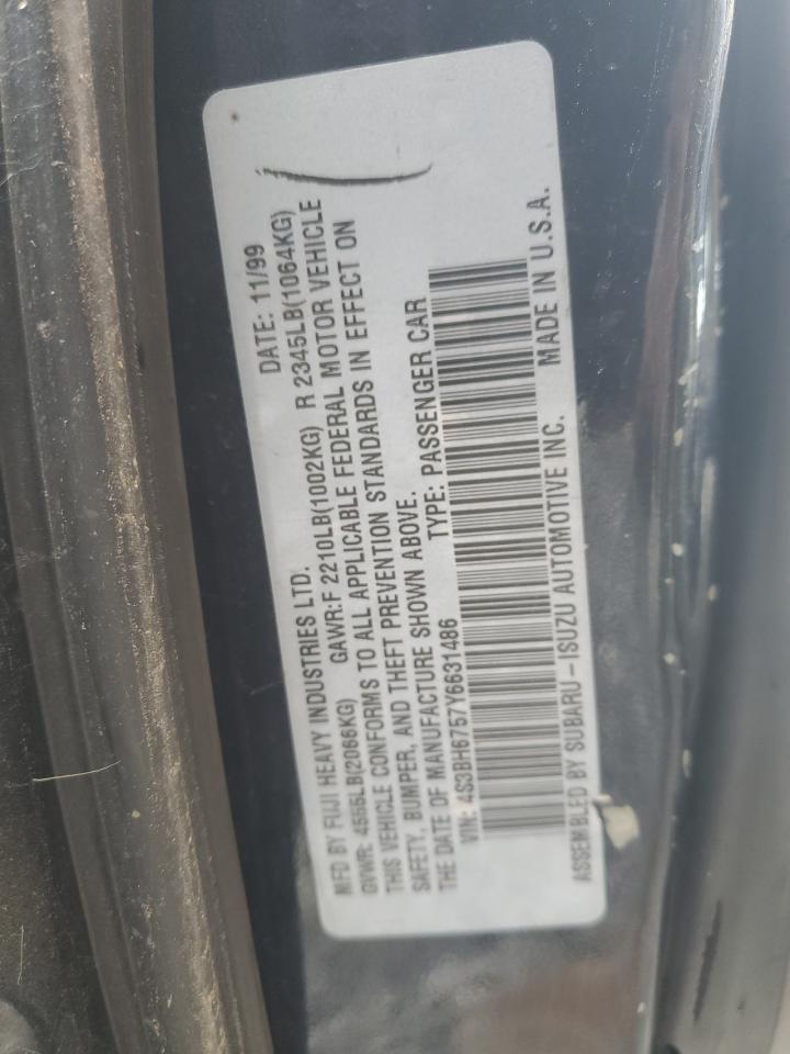 2000 Subaru Legacy Outback Awp VIN: 4S3BH6757Y6631486 Lot: 91726555