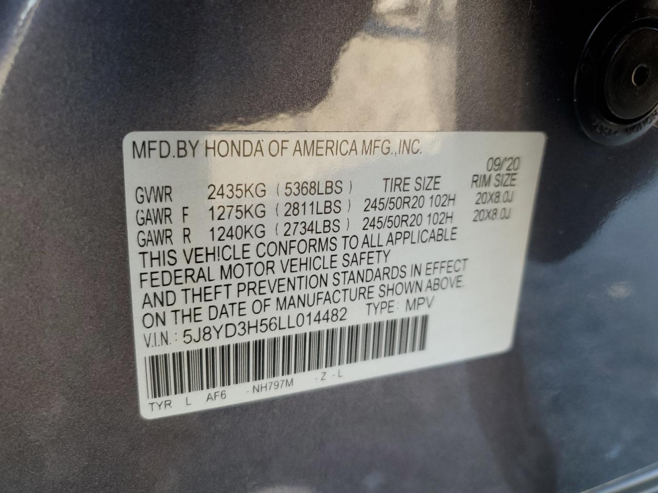 2020 Acura Mdx Technology VIN: 5J8YD3H56LL014482 Lot: 90508075