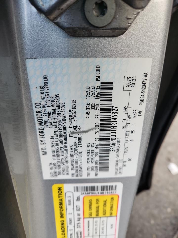 2017 Ford Fusion S Hybrid VIN: 3FA6P0UU1HR145827 Lot: 92529935