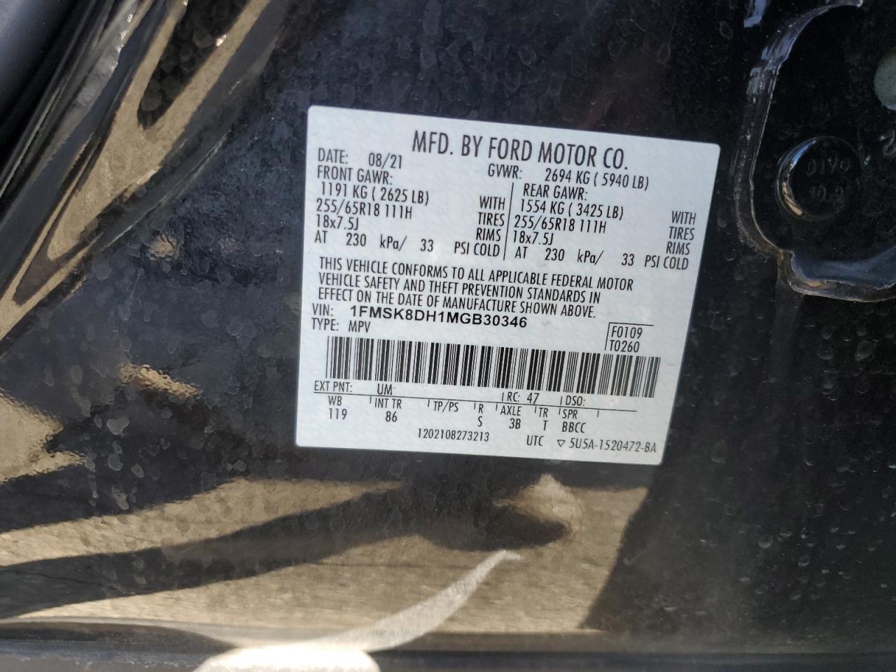 2021 Ford Explorer Xlt VIN: 1FMSK8DH1MGB30346 Lot: 92166395