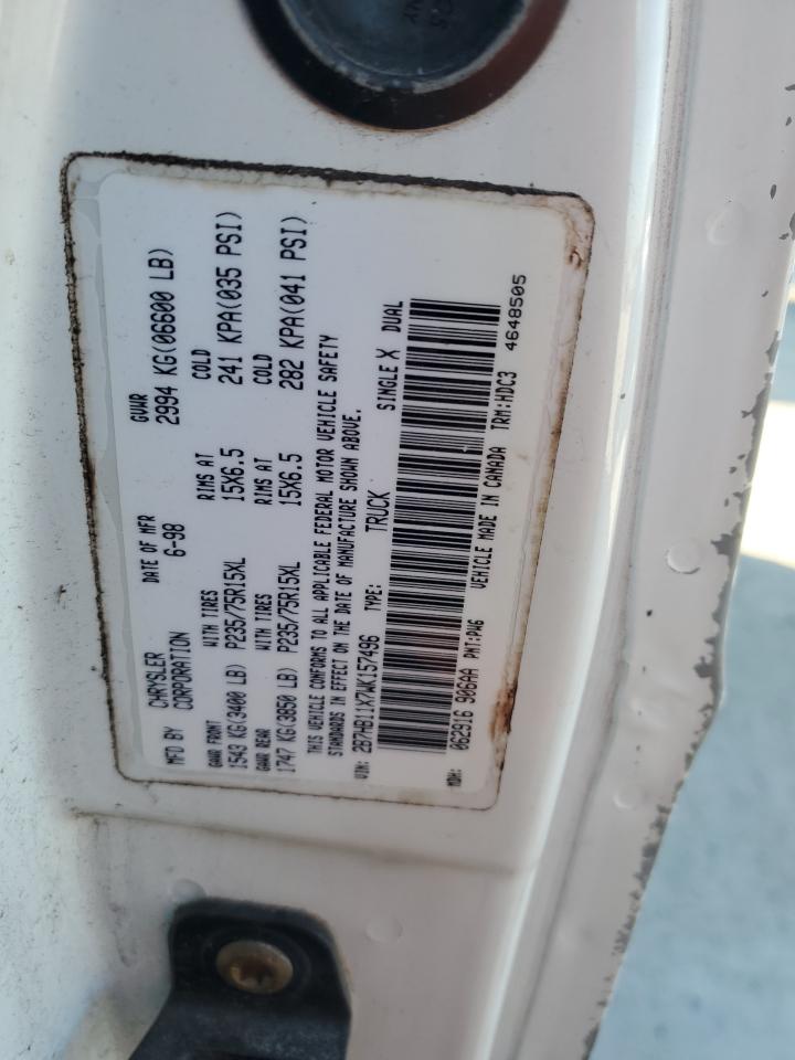 1998 Dodge Ram Van B1500 VIN: 2B7HB11X7WK157496 Lot: 90813645