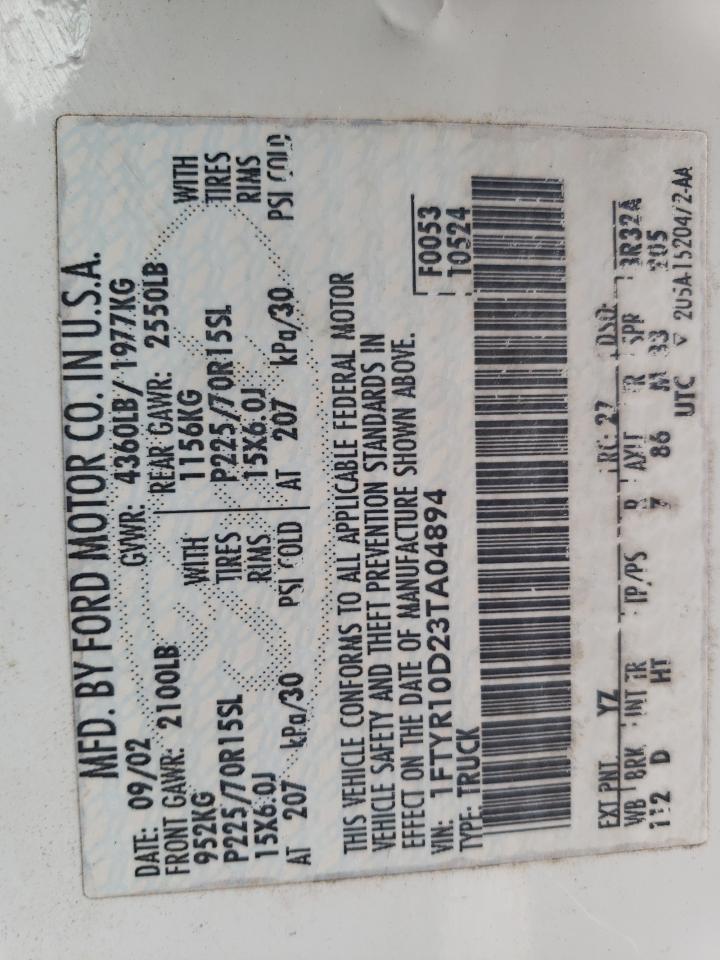 2003 Ford Ranger VIN: 1FTYR10D23TA04894 Lot: 93215565