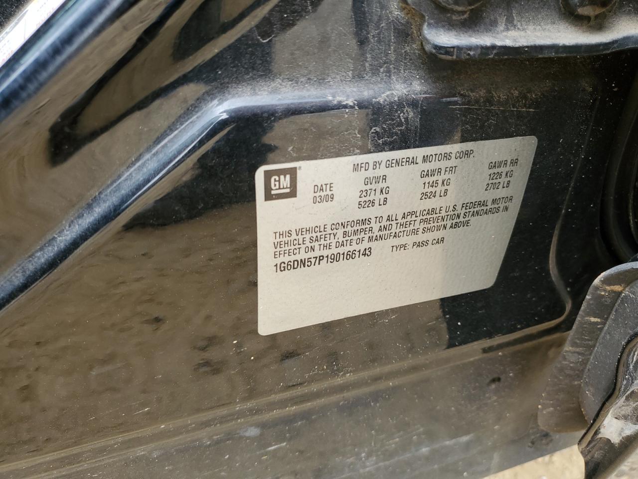 2009 Cadillac Cts-V VIN: 1G6DN57P190166143 Lot: 91059895