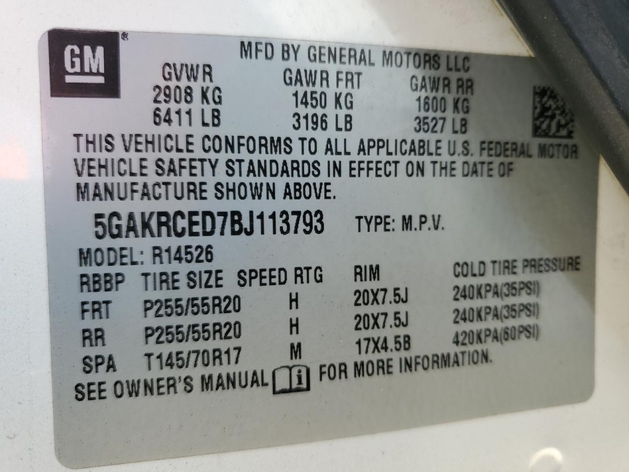 2011 Buick Enclave Cxl VIN: 5GAKRCED7BJ113793 Lot: 91244495