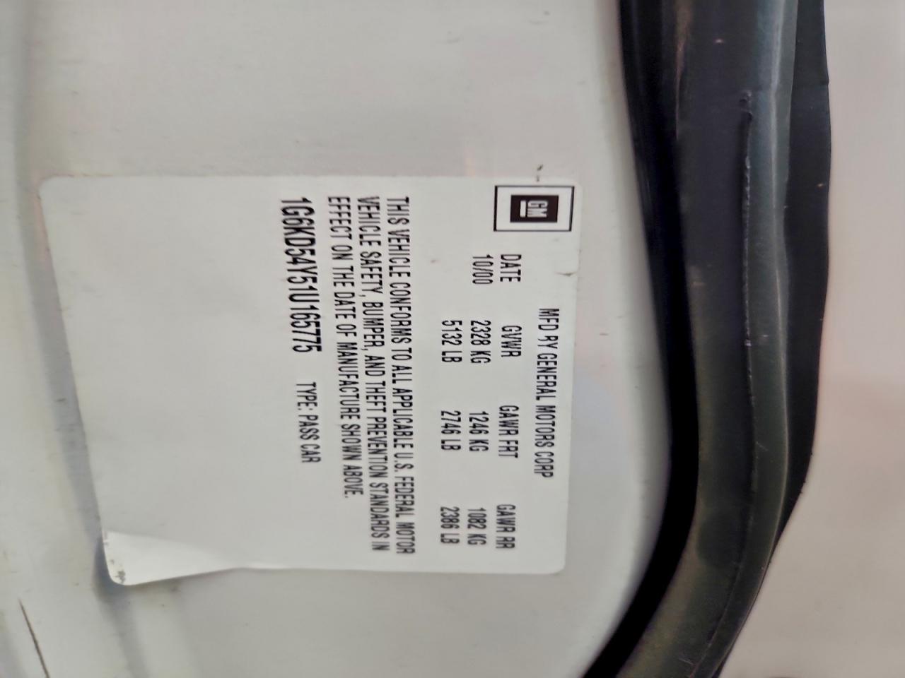 2001 Cadillac Deville VIN: 1G6KD54Y51U165775 Lot: 94046045