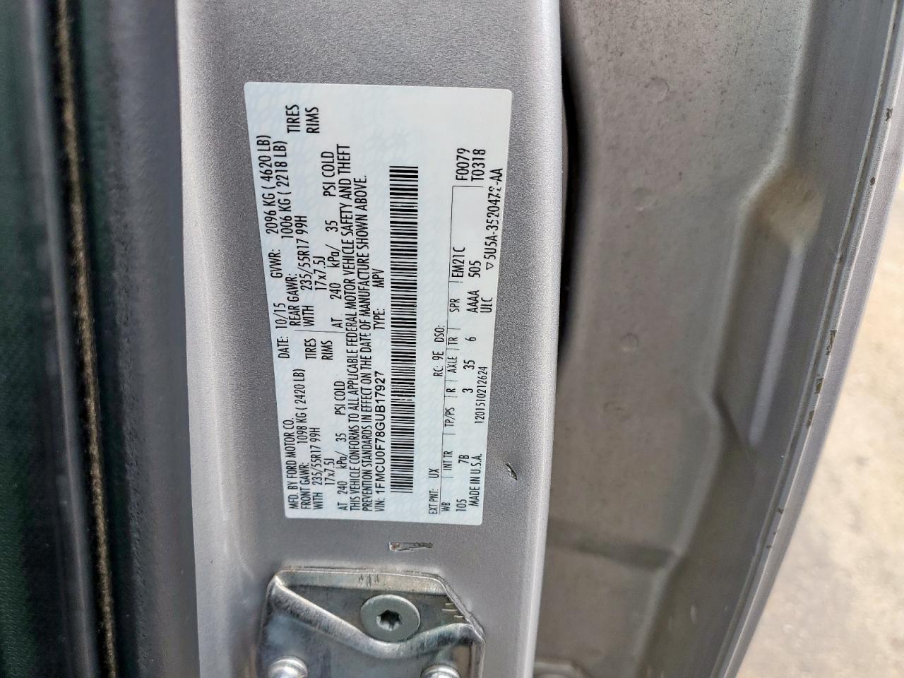 2016 Ford Escape S VIN: 1FMCU0F78GUB17927 Lot: 93667055