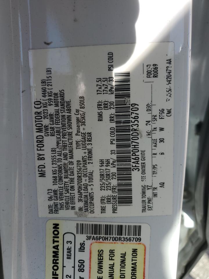 2013 Ford Fusion Se VIN: 3FA6P0H70DR356709 Lot: 91457875