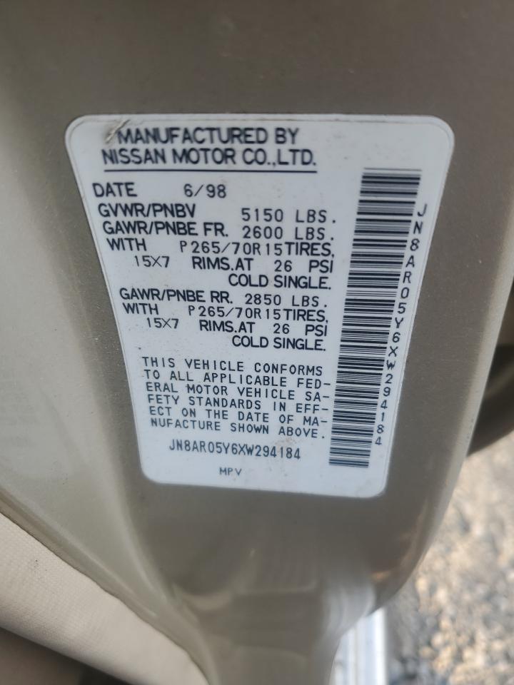 1999 Nissan Pathfinder Le VIN: JN8AR05Y6XW294184 Lot: 93607975