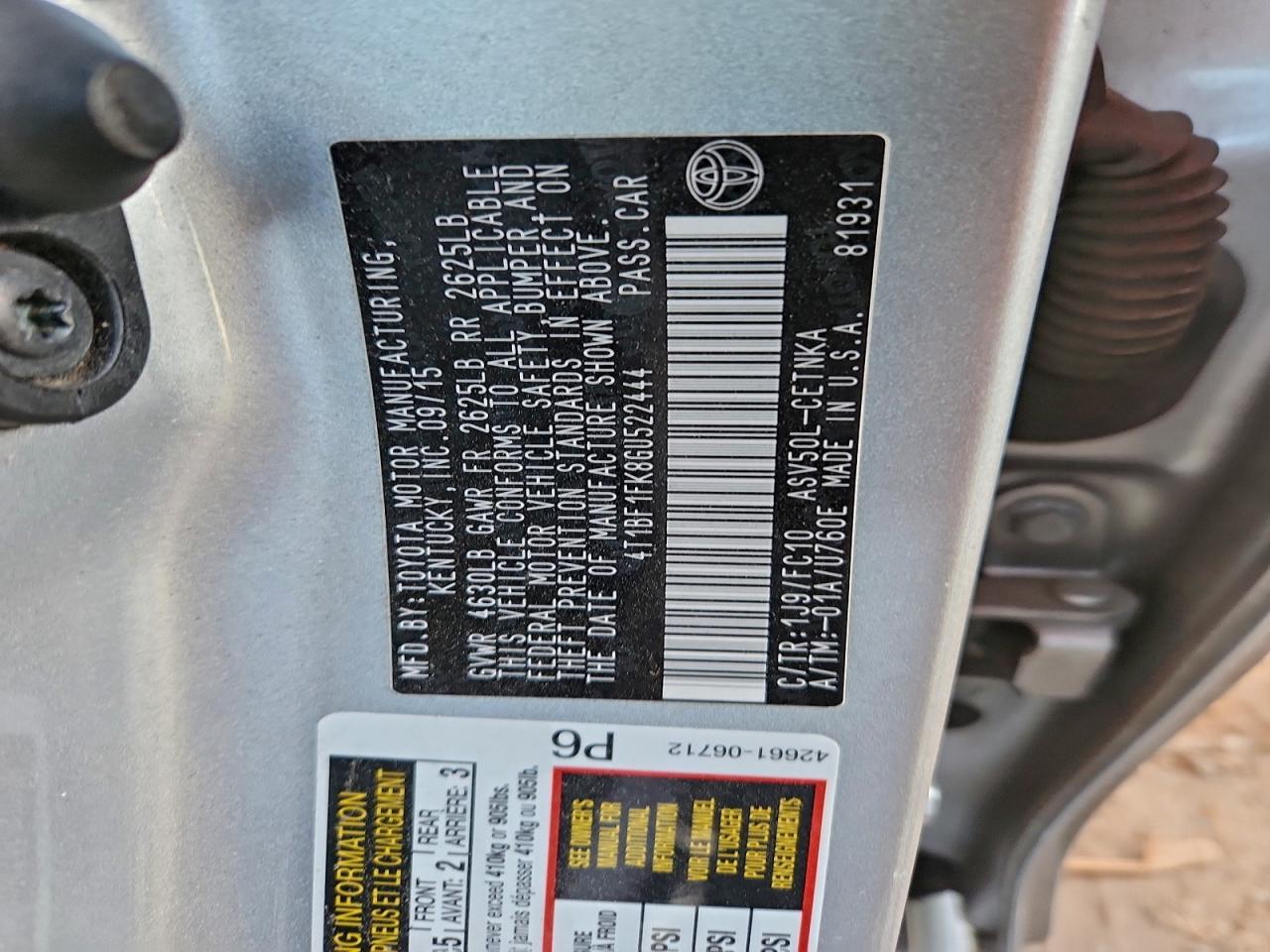 2016 Toyota Camry Le VIN: 4T1BF1FK8GU522444 Lot: 94595405