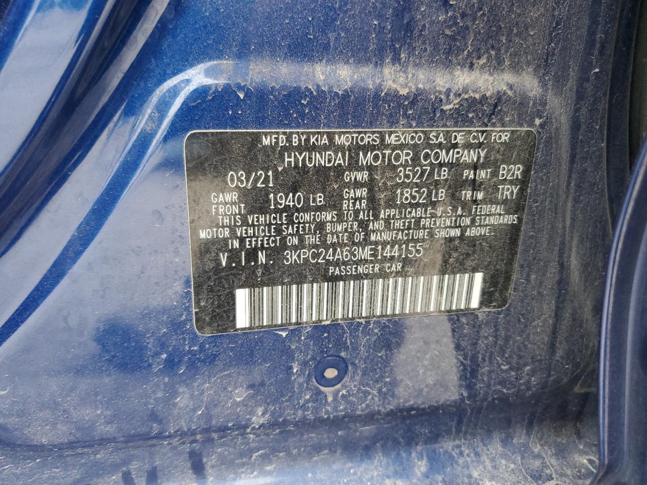 2021 Hyundai Accent Se VIN: 3KPC24A63ME144155 Lot: 93502495