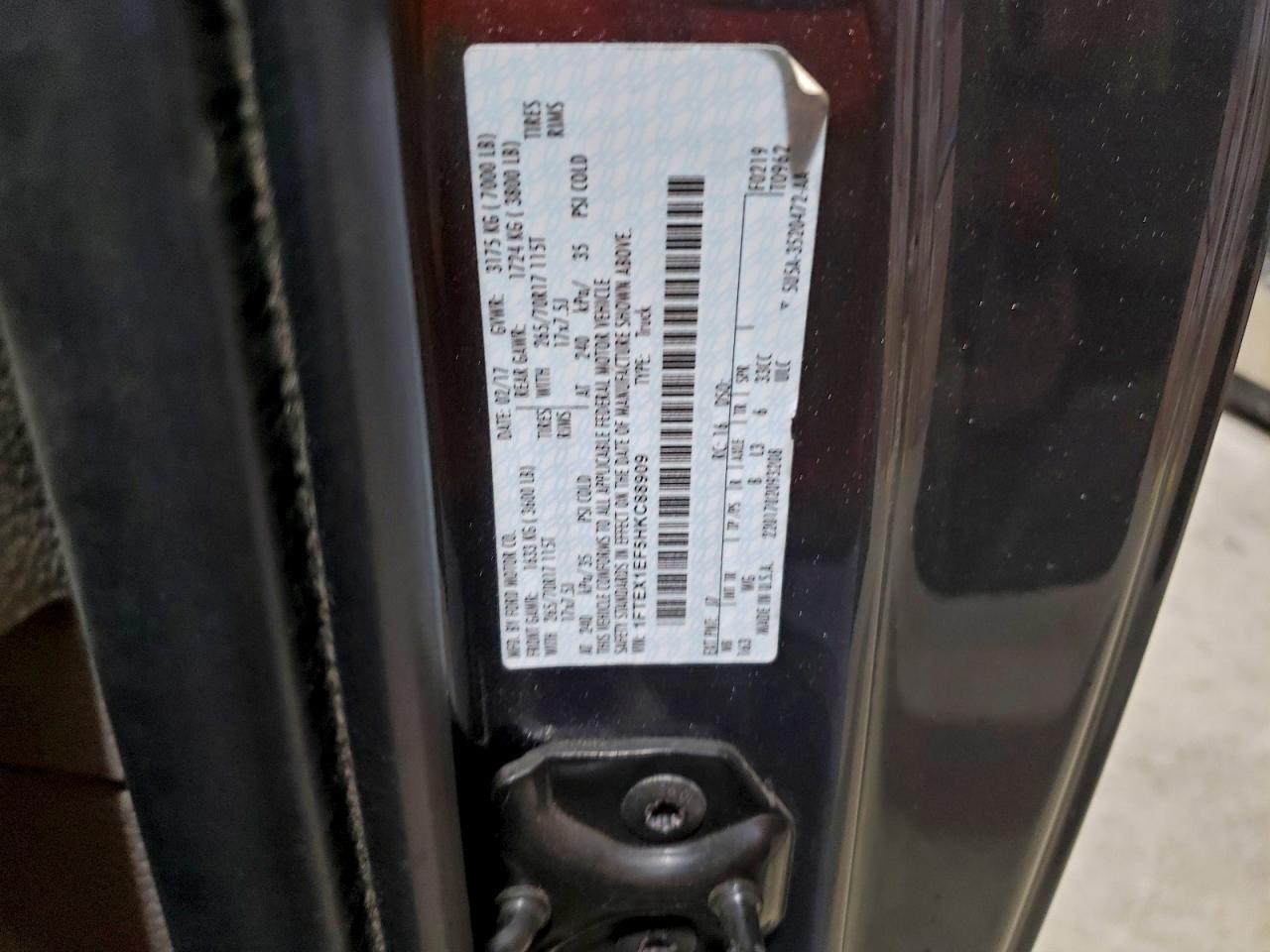 2017 Ford F150 Super Cab VIN: 1FTEX1EF5HKC88909 Lot: 94345215