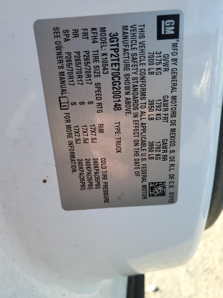 2012 GMC Sierra K1500 VIN: 3GTP2TE70CG200148 Lot: 92240855