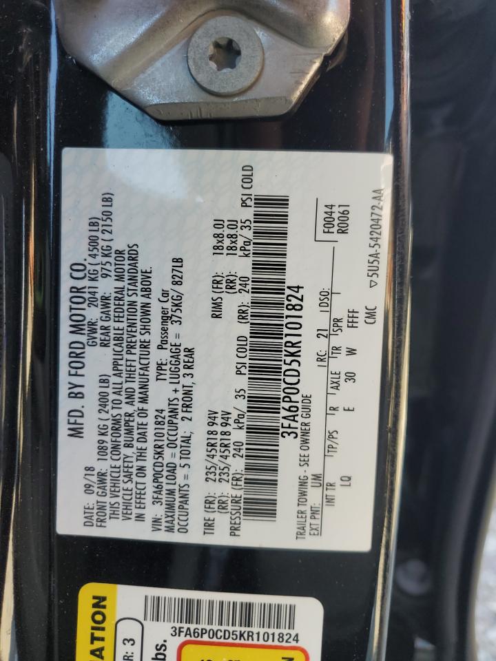 2019 Ford Fusion Sel VIN: 3FA6P0CD5KR101824 Lot: 93405565