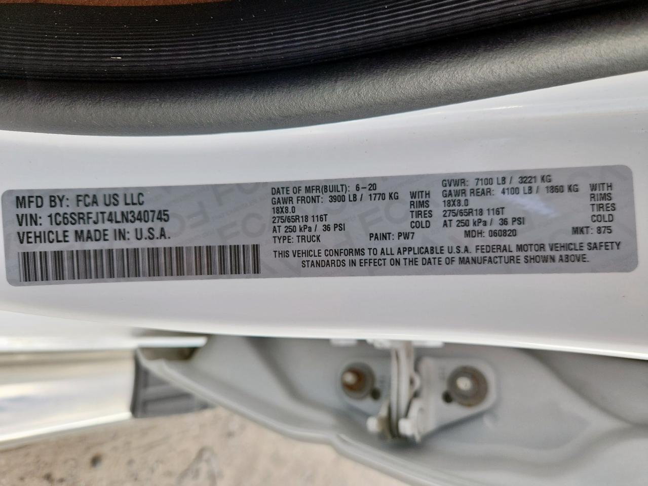 2020 Ram 1500 Laramie VIN: 1C6SRFJT4LN340745 Lot: 93218715