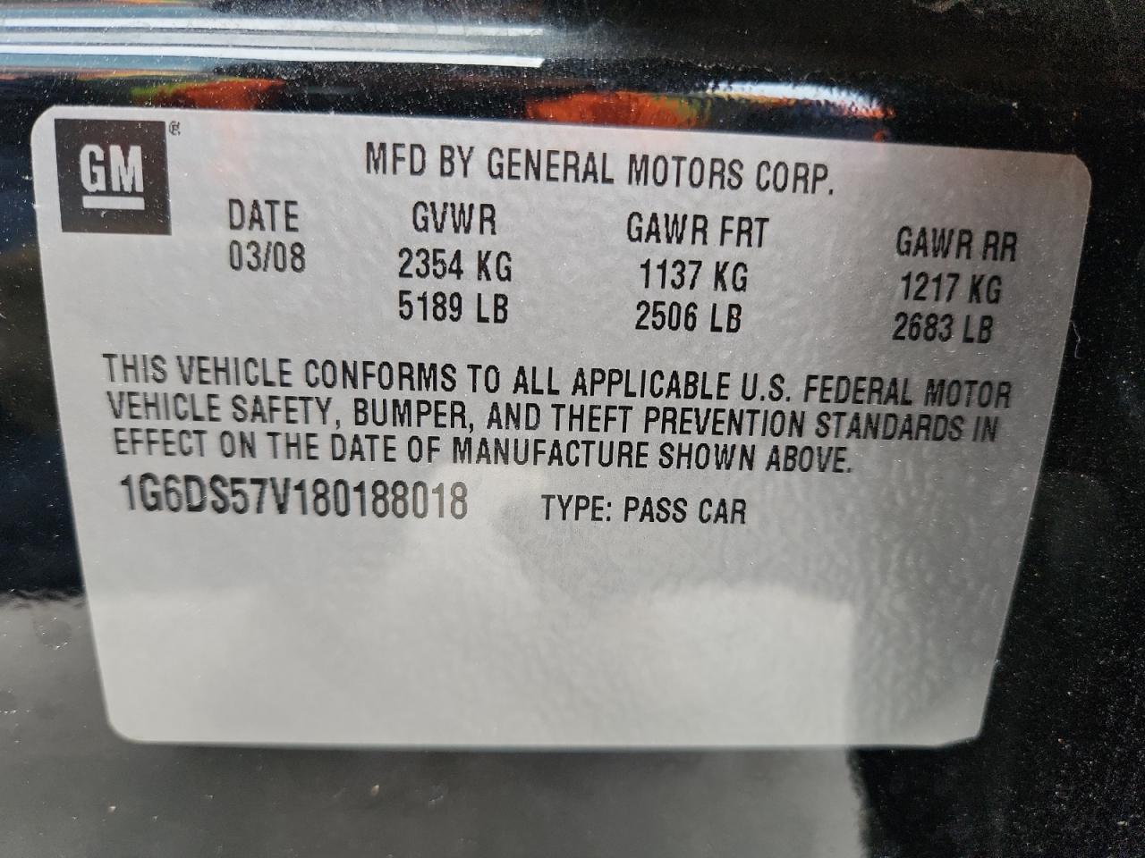 2008 Cadillac Cts Hi Feature V6 VIN: 1G6DS57V180188018 Lot: 91216965