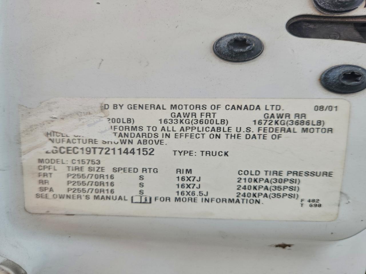 2002 Chevrolet Silverado C1500 VIN: 2GCEC19T721144152 Lot: 94160095