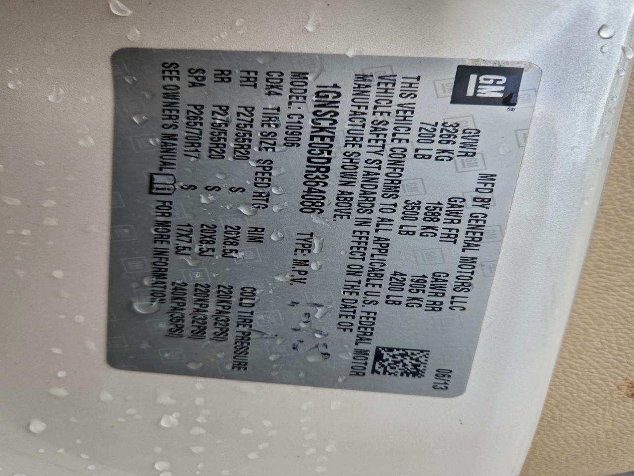 2013 Chevrolet Suburban C1500 Ltz VIN: 1GNSCKE05DR364086 Lot: 93986465