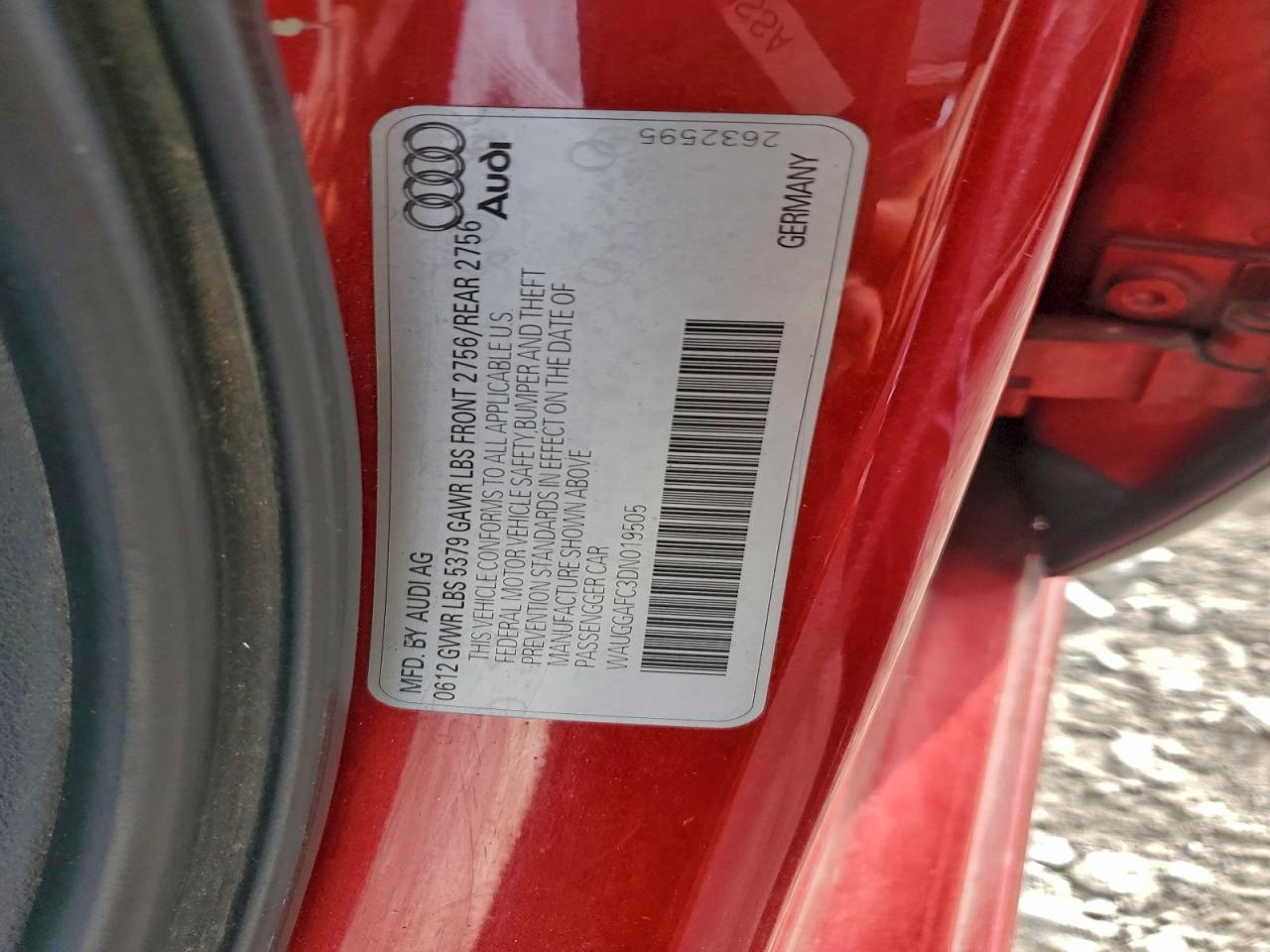 2013 Audi A6 Premium Plus VIN: WAUGGAFC3DN019505 Lot: 93012995