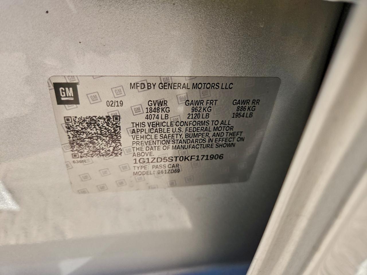 2019 Chevrolet Malibu Lt VIN: 1G1ZD5ST0KF171906 Lot: 94215275