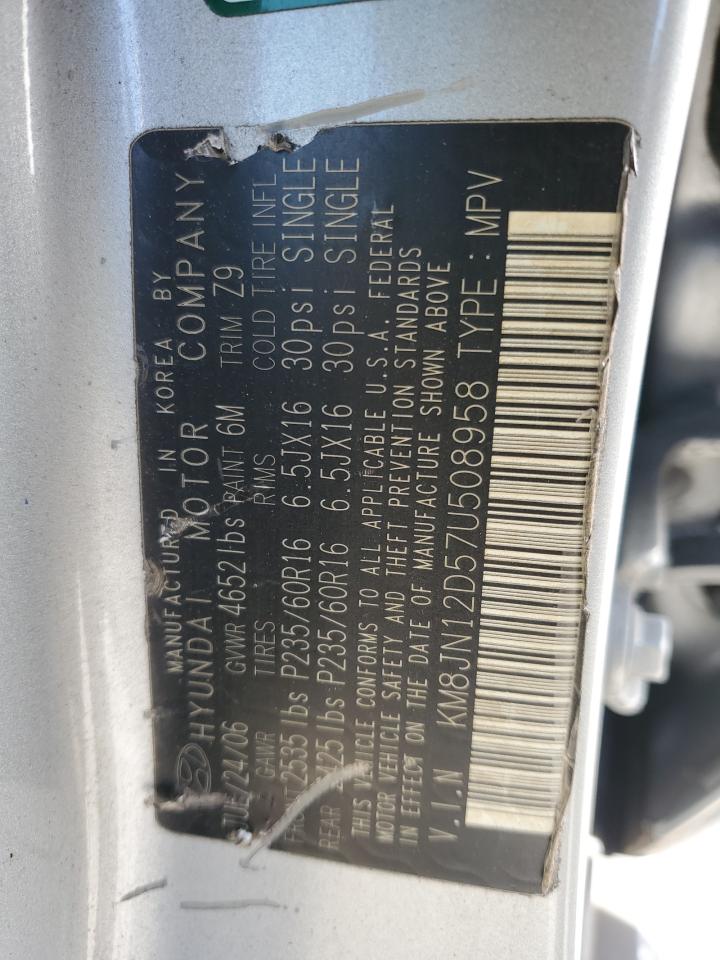 2007 Hyundai Tucson Se VIN: KM8JN12D57U508958 Lot: 92268775