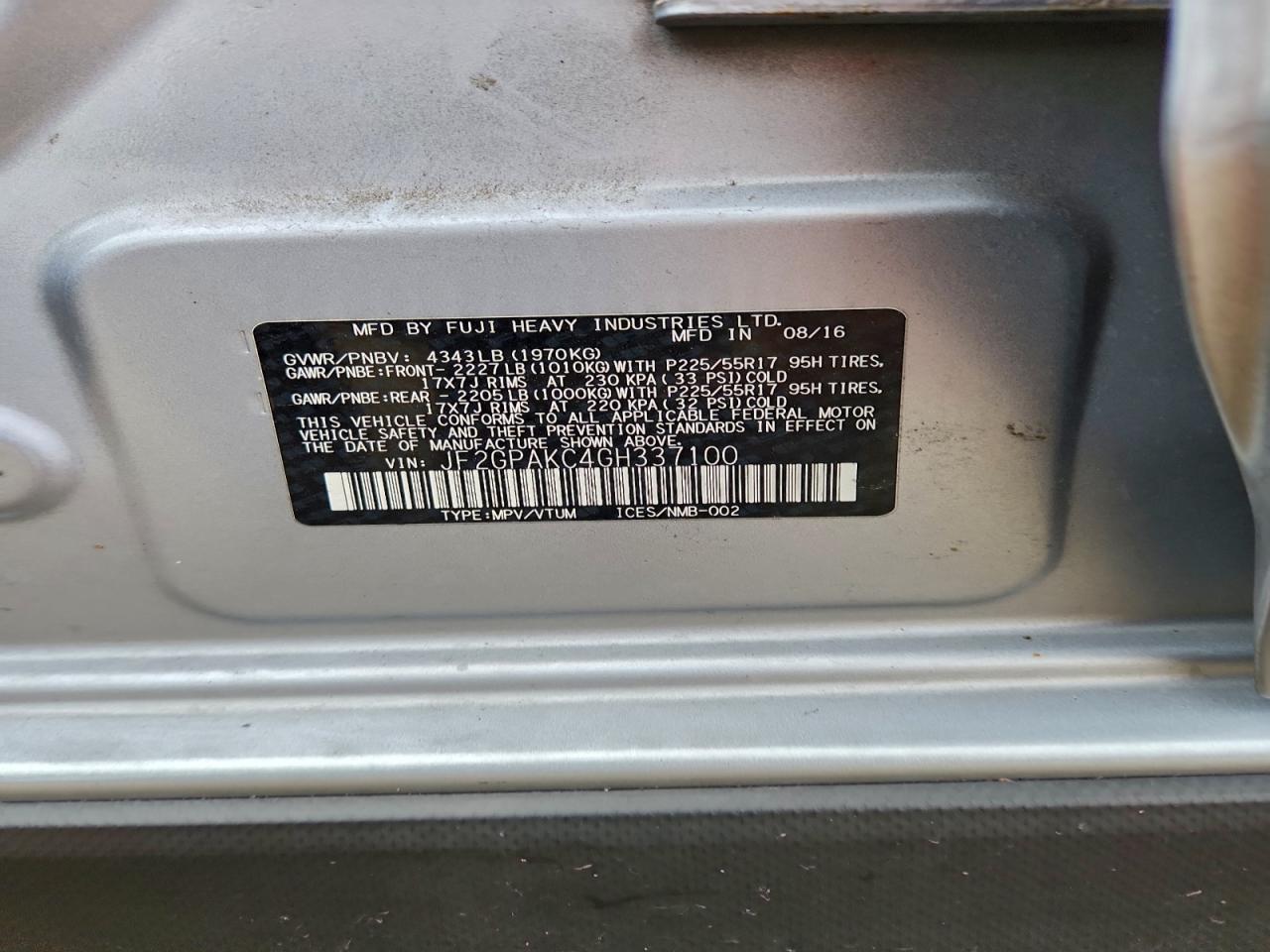 2016 Subaru Crosstrek Limited VIN: JF2GPAKC4GH337100 Lot: 94368505