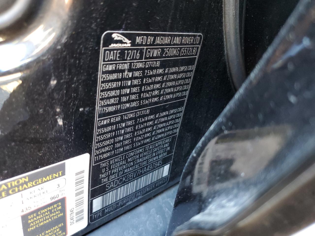 2017 Jaguar F-Pace Prestige VIN: SADCK2BV7HA497845 Lot: 90575045